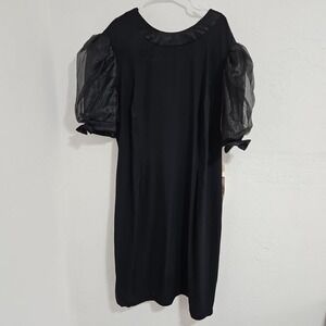 VTG Michael Marcella Size 24 Dress Black Puff Sheer Sleeves Bows Whimsigoth READ